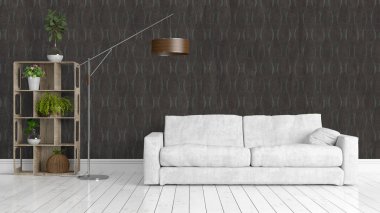 Modern parlak iç. 3D render