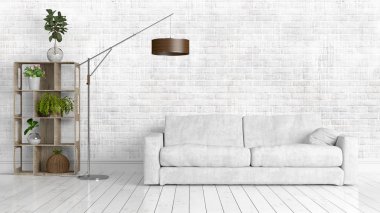 Modern parlak iç. 3D render