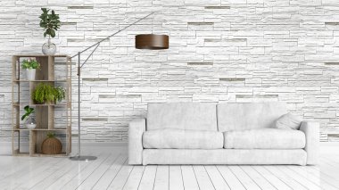 Modern parlak iç. 3D render