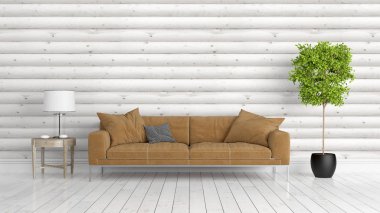 Modern parlak iç. 3D render