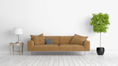 Modern parlak iç. 3D render