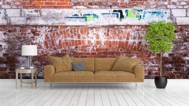 Modern parlak iç. 3D render