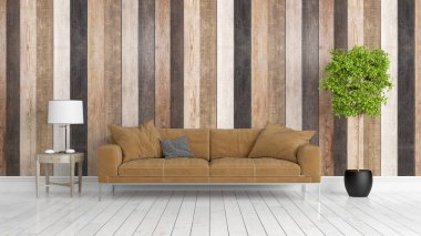 Modern parlak iç. 3D render