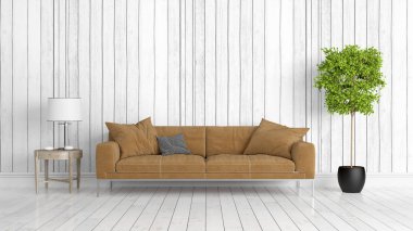 Modern parlak iç. 3D render