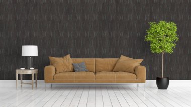 Modern parlak iç. 3D render