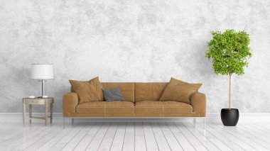 Modern parlak iç. 3D render