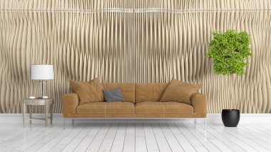 Modern parlak iç. 3D render