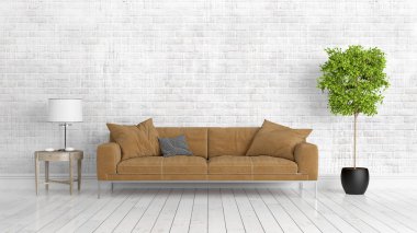 Modern parlak iç. 3D render