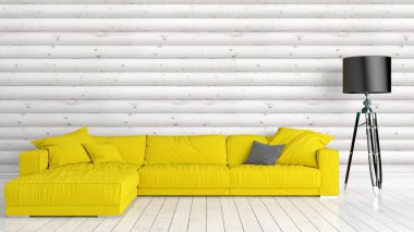 Modern parlak iç. 3D render