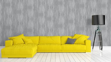 Modern parlak iç. 3D render