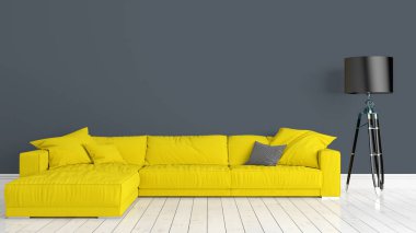 Modern parlak iç. 3D render