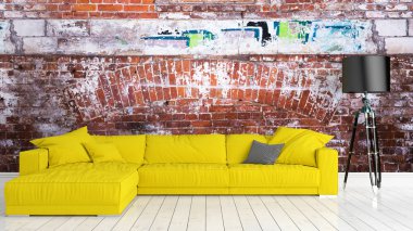 Modern parlak iç. 3D render