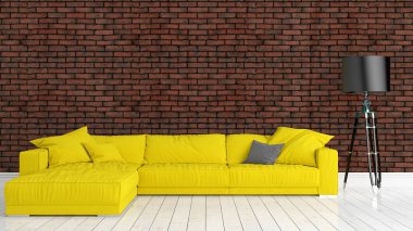 Modern parlak iç. 3D render