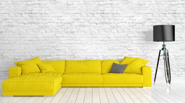 Modern parlak iç. 3D render