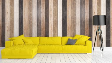 Modern parlak iç. 3D render