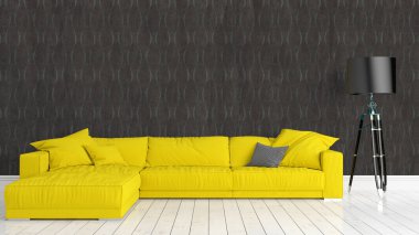 Modern parlak iç. 3D render