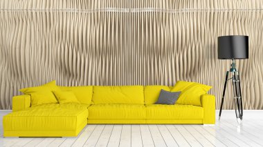 Modern parlak iç. 3D render