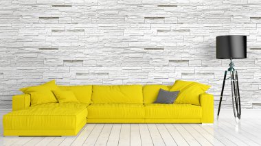 Modern parlak iç. 3D render