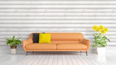 Modern parlak iç. 3D render