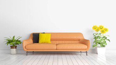 Modern parlak iç. 3D render