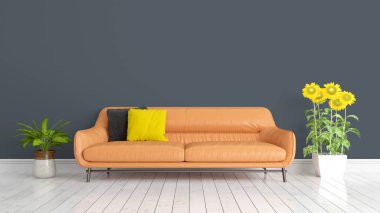 Modern parlak iç. 3D render