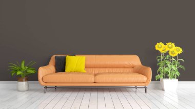 Modern parlak iç. 3D render