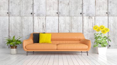 Modern parlak iç. 3D render