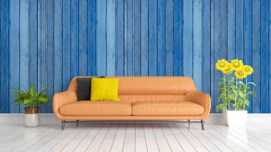 Modern parlak iç. 3D render