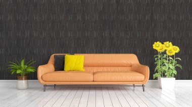 Modern parlak iç. 3D render