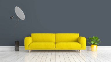 Modern parlak iç. 3D render