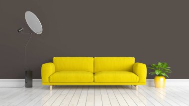 Modern parlak iç. 3D render