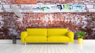 Modern parlak iç. 3D render