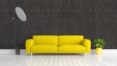 Modern parlak iç. 3D render