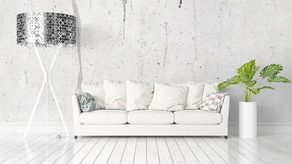 Modern parlak iç. 3D render