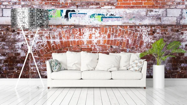 Modern parlak iç. 3D render