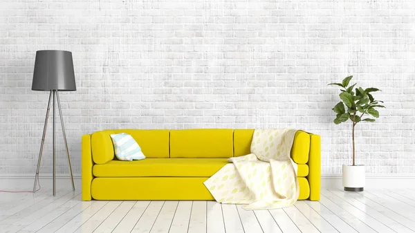 Modern parlak iç. 3D render