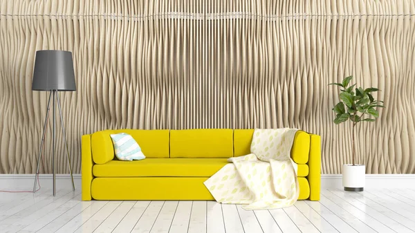 Modern parlak iç. 3D render