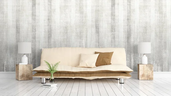 Modern parlak iç. 3D render