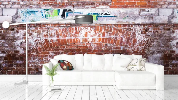 Modern parlak iç. 3D render