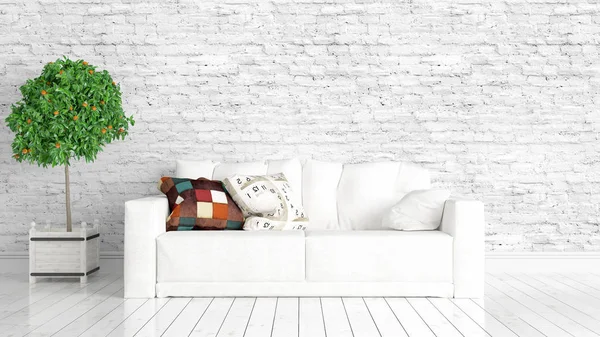 Modern parlak iç. 3D render