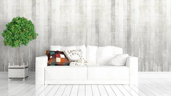 Modern parlak iç. 3D render