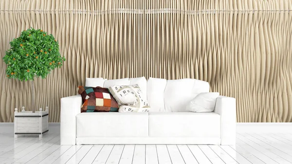 Modern parlak iç. 3D render