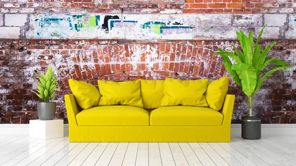 Modern parlak iç. 3D render