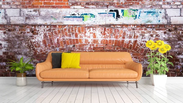 Modern parlak iç. 3D render