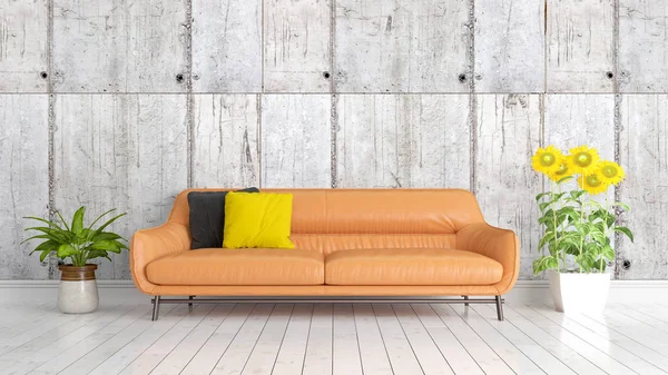 Modern parlak iç. 3D render