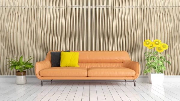 Modern parlak iç. 3D render