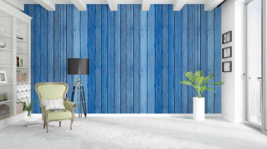 Modern parlak iç. 3D render