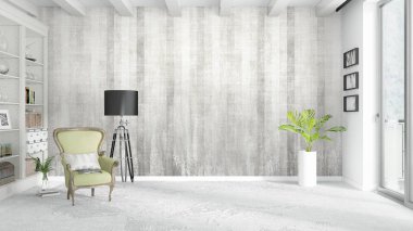 Modern parlak iç. 3D render