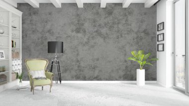 Modern parlak iç. 3D render