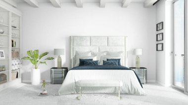 Modern parlak iç. 3D render